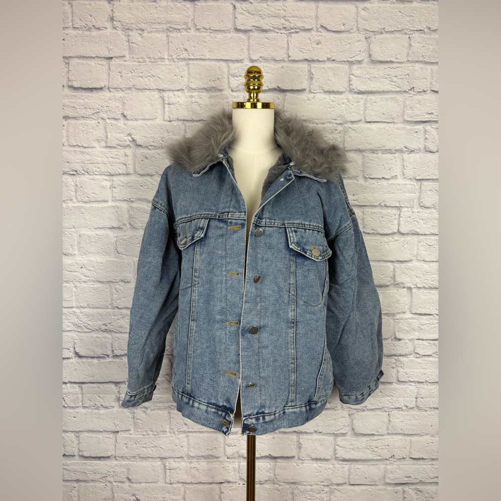 NWT Beibei Jean bomber Jacket Fur Coller fur lined size M